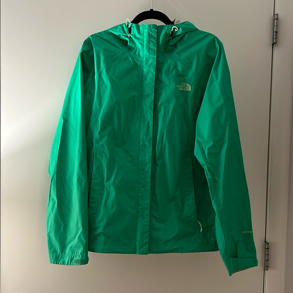 North Face light green rain jacket with hood